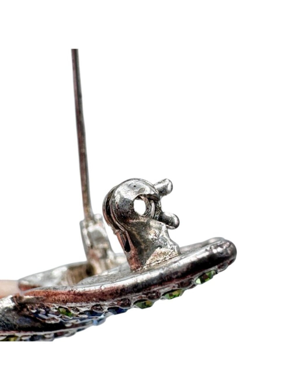 Monet Hummingbird Brooch Pin Silver Tone Pave Purple Blue Green Rhinestones 1" - Picture 12 of 16